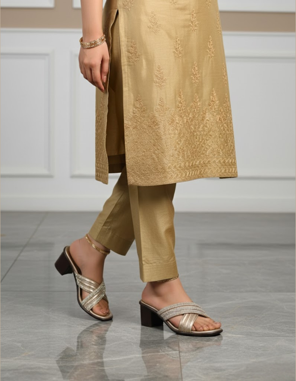 BA-1038-Golden Women Formal Chappal Heels