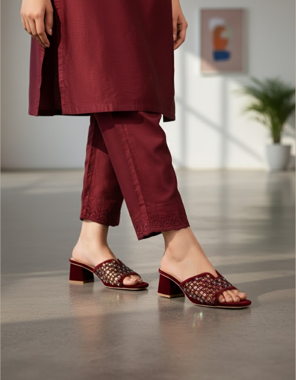 KP-1146-Maroon Women Casual Slipper Heels