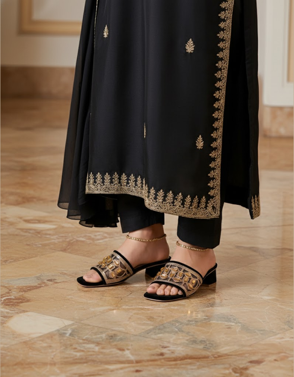 KP-1144-Black Women Casual Slipper Heels